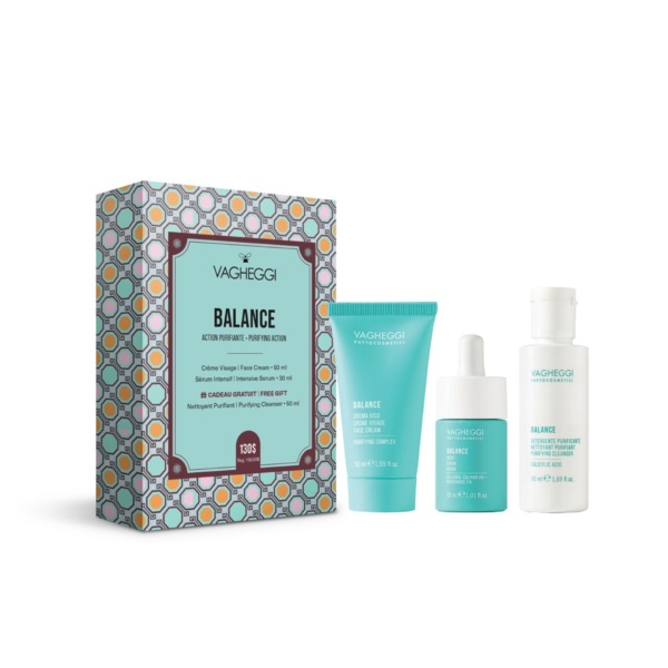Vagheggi Balance Coffret de Noël édition limitée 
ACTION PURIFIANTE

Crème Visage 50 ml
Sérum Intensif 30 ml
Nettoyant Purifiant 50 ml CADEAU!